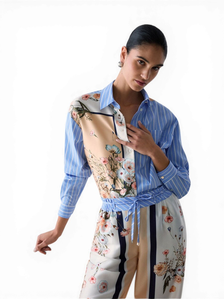 Blauw gestreepte bloes met bloemenprint Liu Jo 