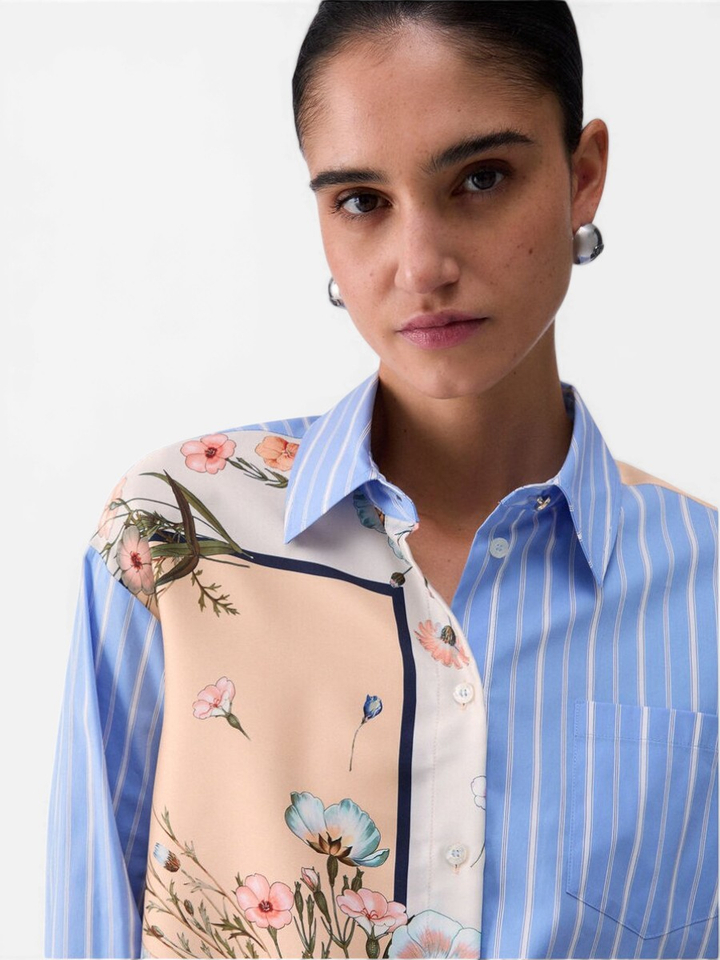 Blauw gestreepte bloes met bloemenprint Liu Jo 