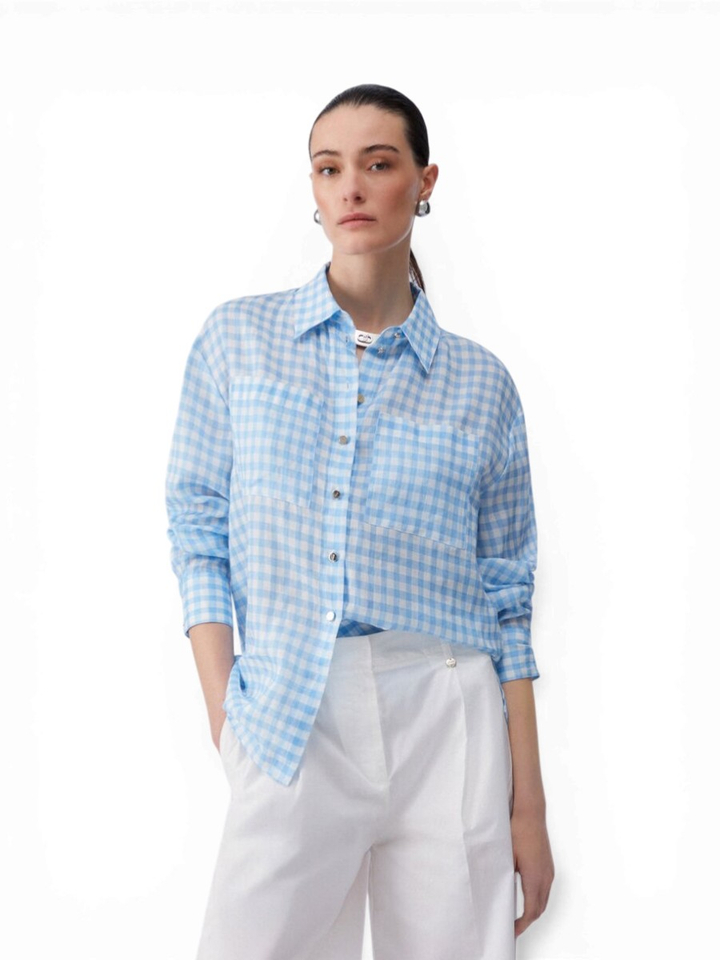 Blauwe blouse met ruitjespatroon Liu Jo 