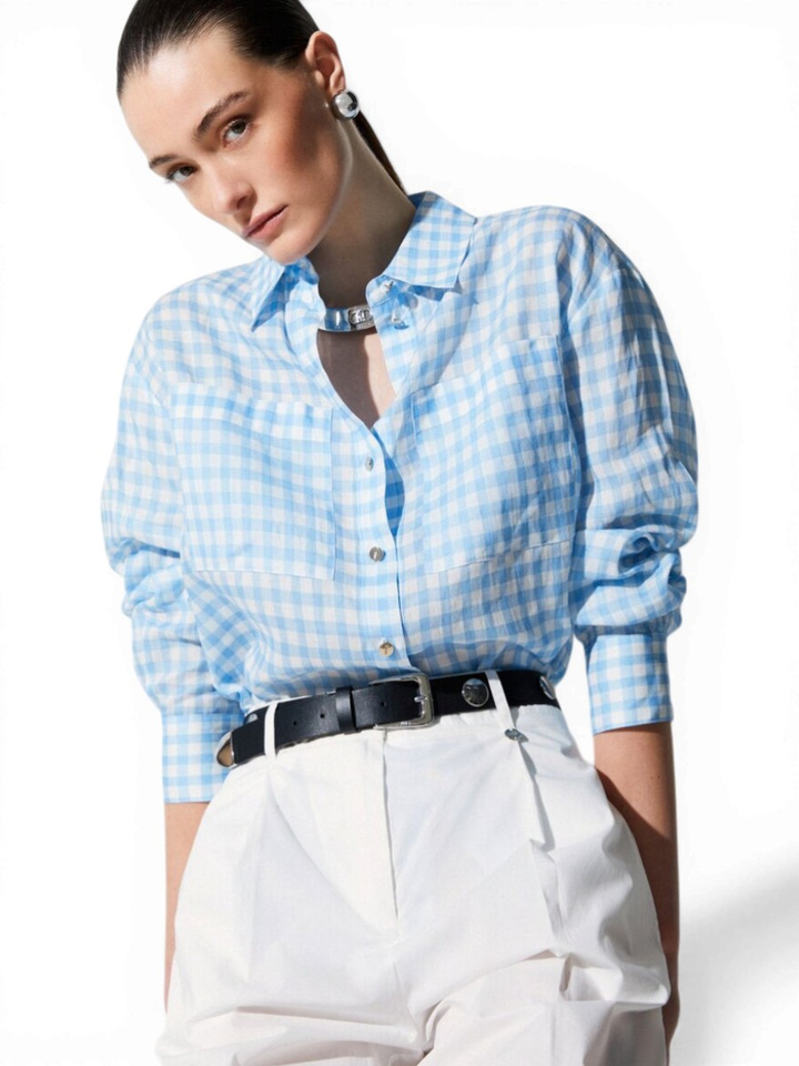 Blauwe blouse met ruitjespatroon Liu Jo 