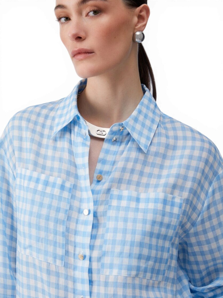 Blauwe blouse met ruitjespatroon Liu Jo 