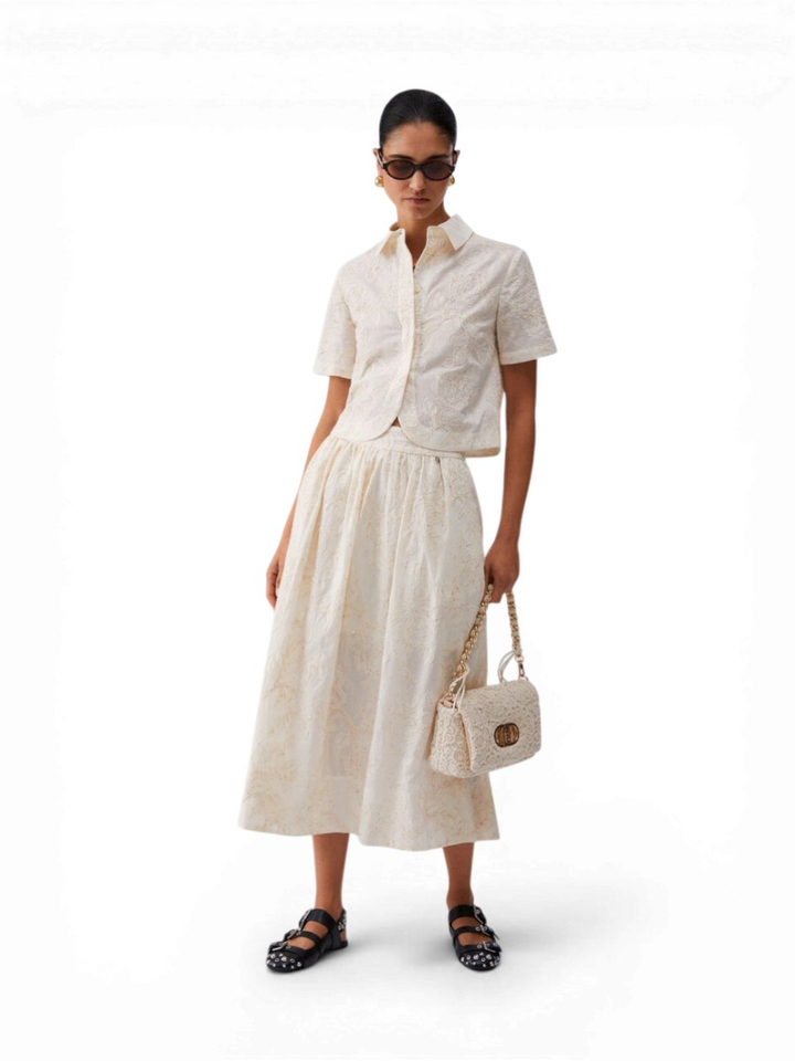 Ecru bloes met bloemen structuur en pailletten Liu Jo 