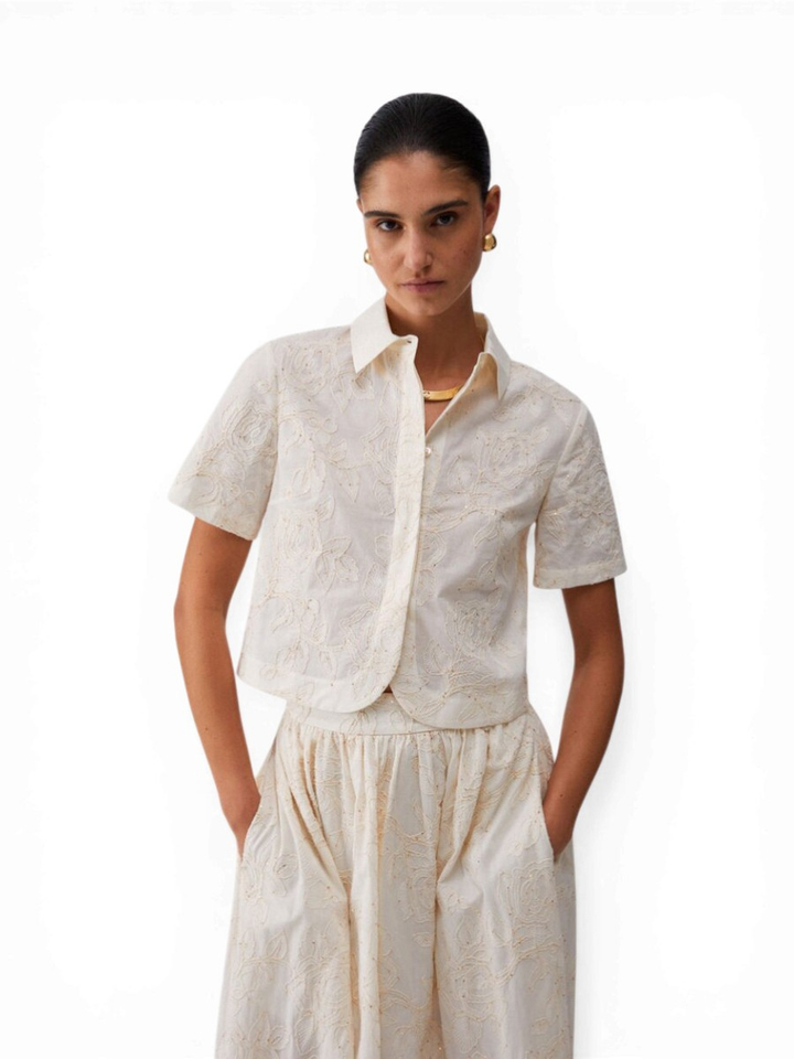 Ecru bloes met bloemen structuur en pailletten Liu Jo 