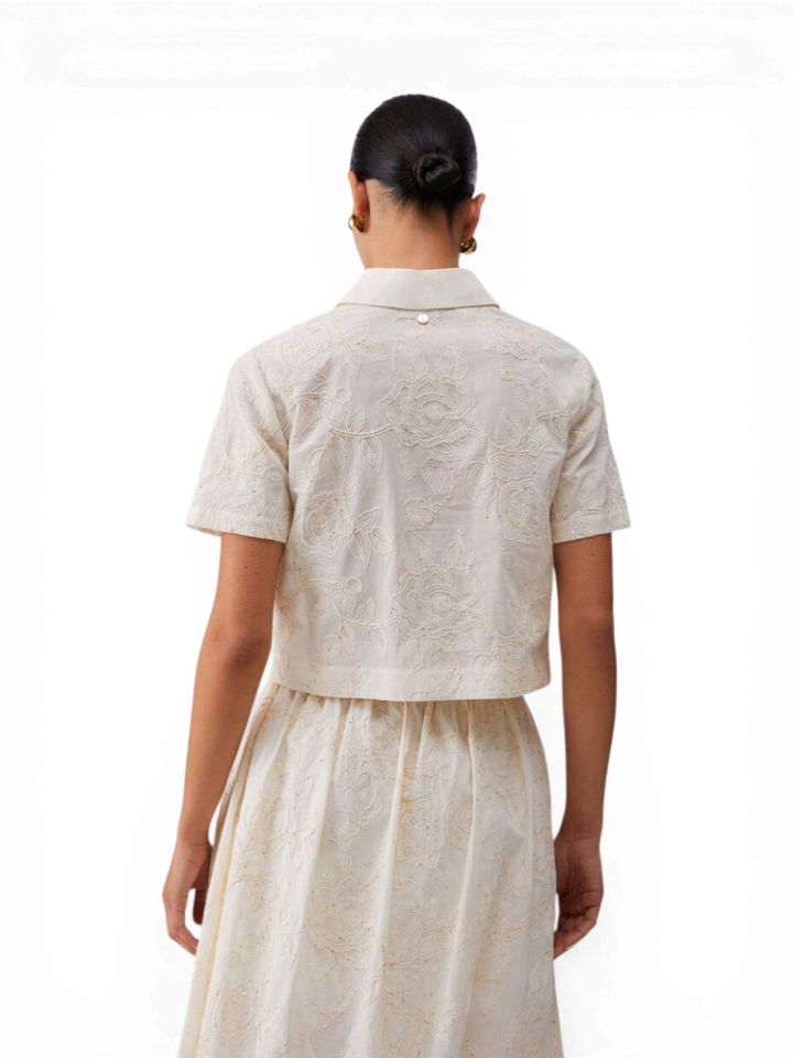 Ecru bloes met bloemen structuur en pailletten Liu Jo 