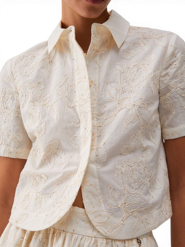 Ecru bloes met bloemen structuur en pailletten Liu Jo 