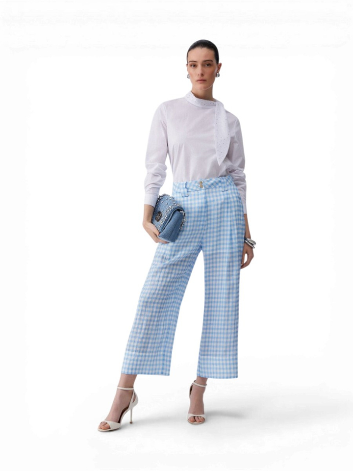 Blauwe broek met ruitjespatroon Liu Jo