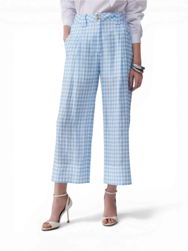 Blauwe broek met ruitjespatroon Liu Jo