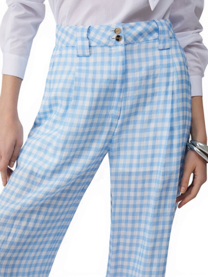 Blauwe broek met ruitjespatroon Liu Jo