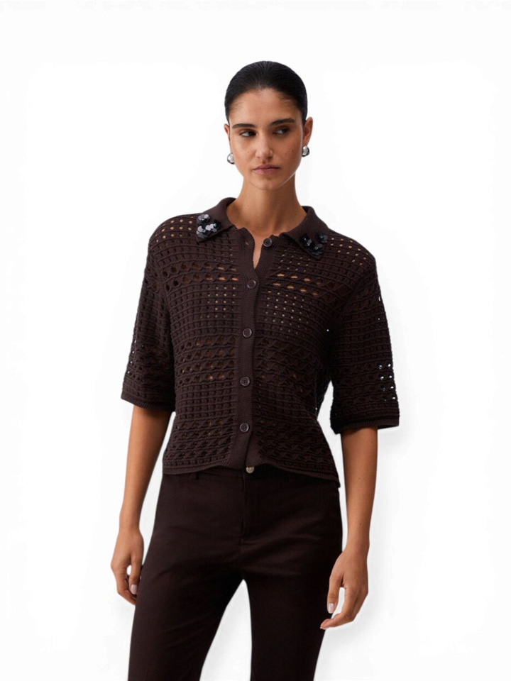 Bruine gehaakte cardigan 