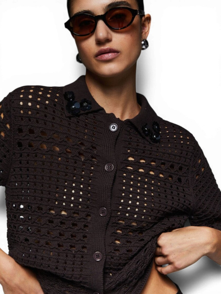 Bruine gehaakte cardigan 