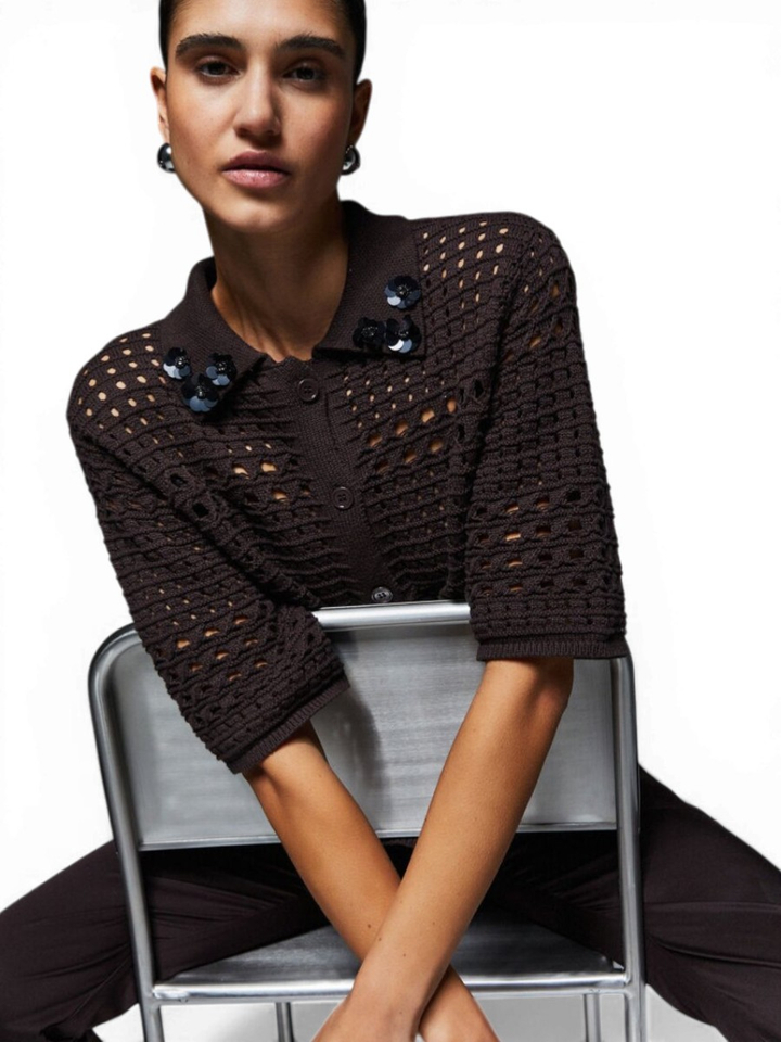 Bruine gehaakte cardigan 