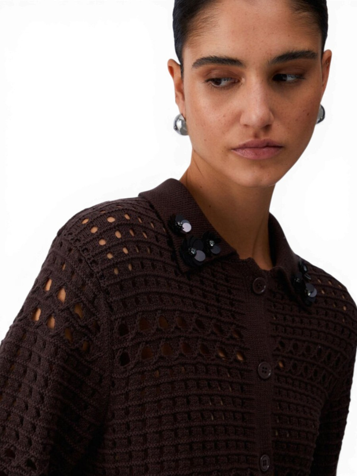 Bruine gehaakte cardigan 