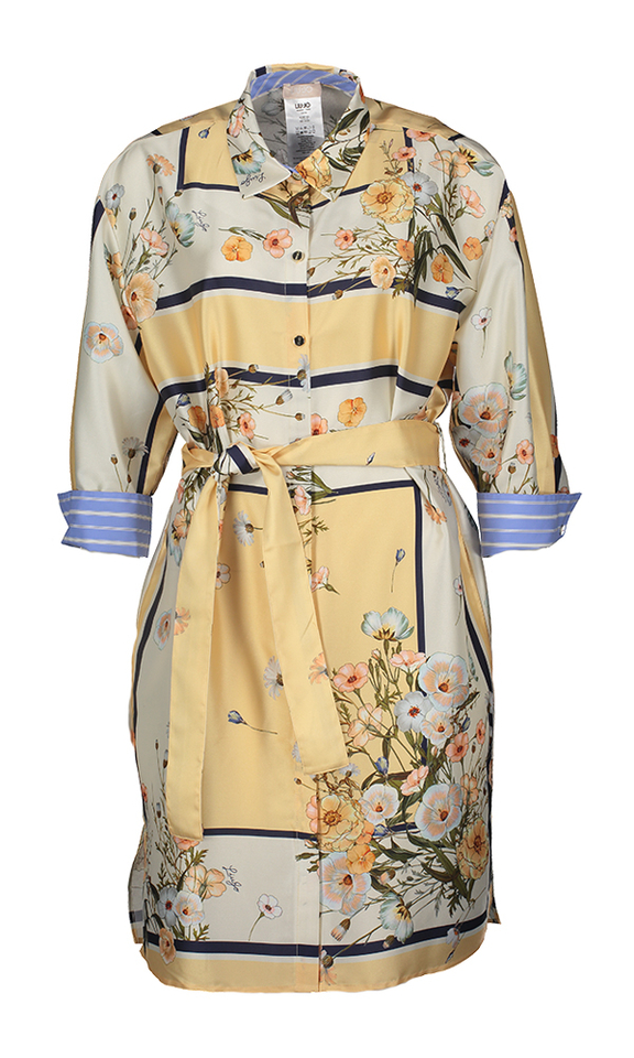 Beige jurk bloemenprint met streep detail Liu Jo 