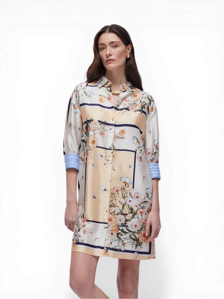 Beige jurk bloemenprint met streep detail Liu Jo 