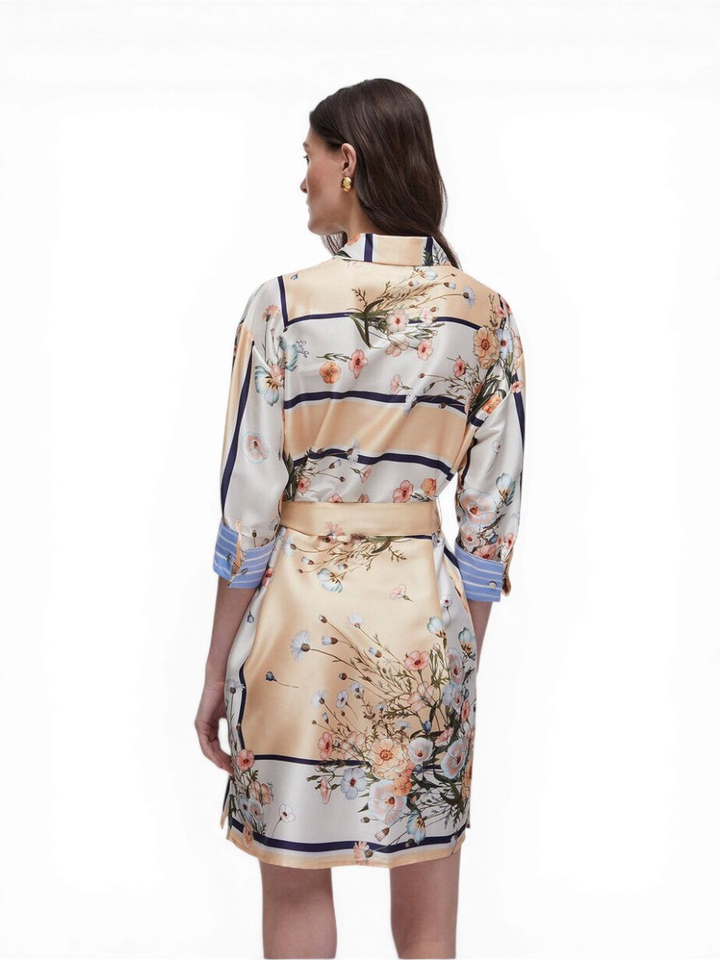 Beige jurk bloemenprint met streep detail Liu Jo 