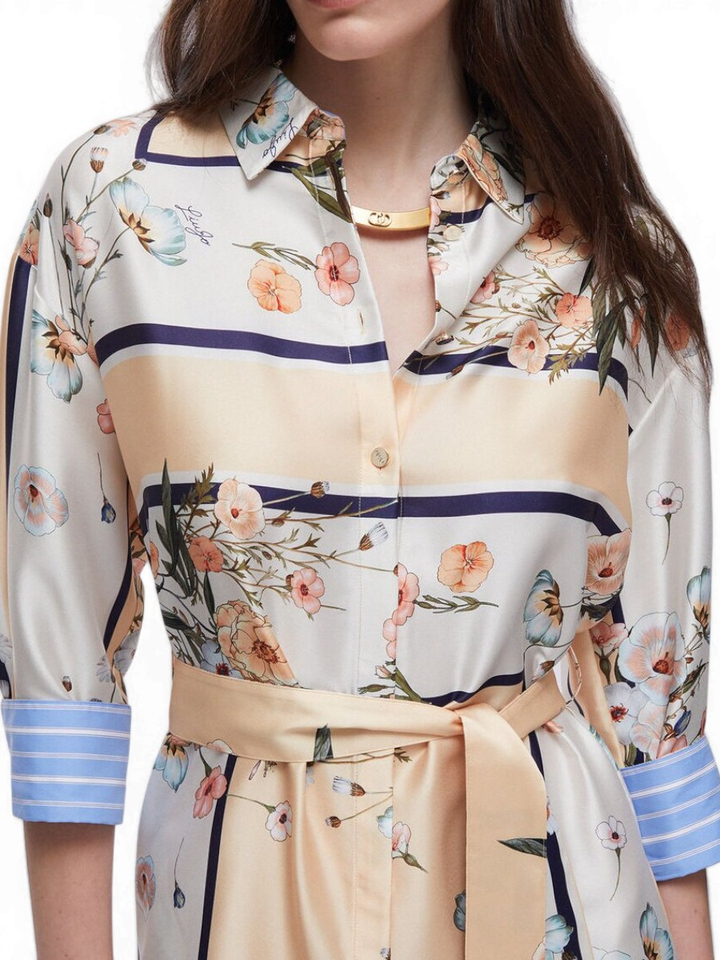 Beige jurk bloemenprint met streep detail Liu Jo 