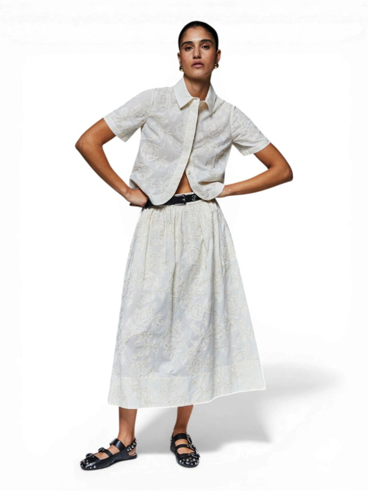 Ecru rok met bloemen structuur en pailletten Liu Jo