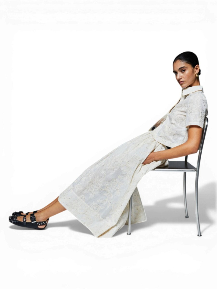 Ecru rok met bloemen structuur en pailletten Liu Jo
