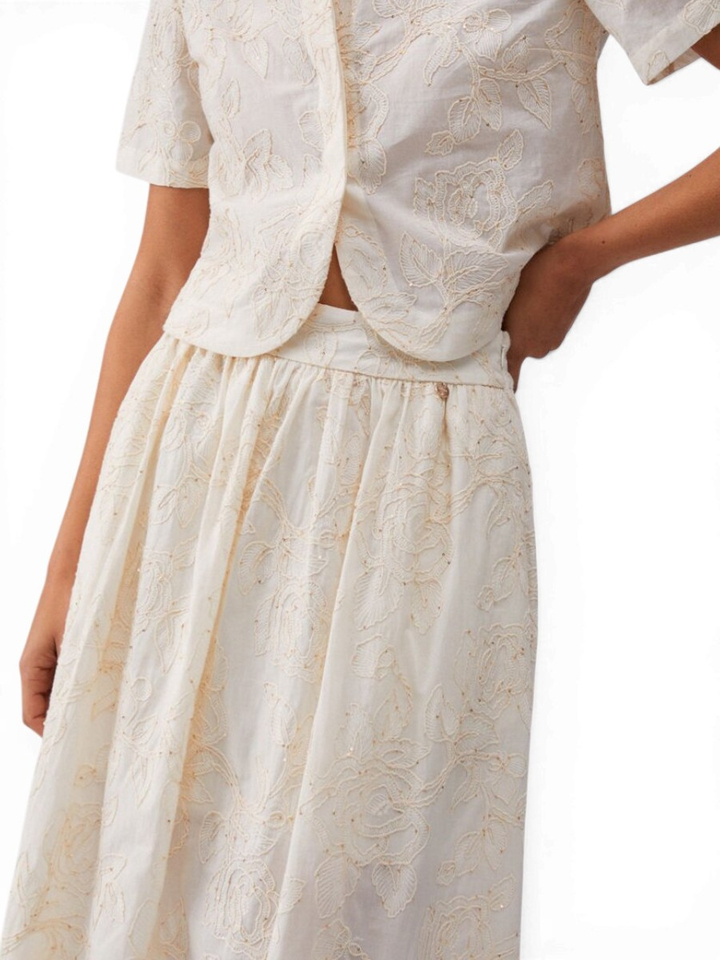 Ecru rok met bloemen structuur en pailletten Liu Jo
