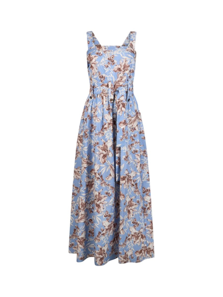 Blauwe lange jurk van popeline met bloemenprint Liu Jo