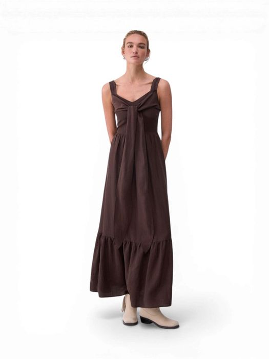 Bruine lange jurk met linnenmix Liu Jo