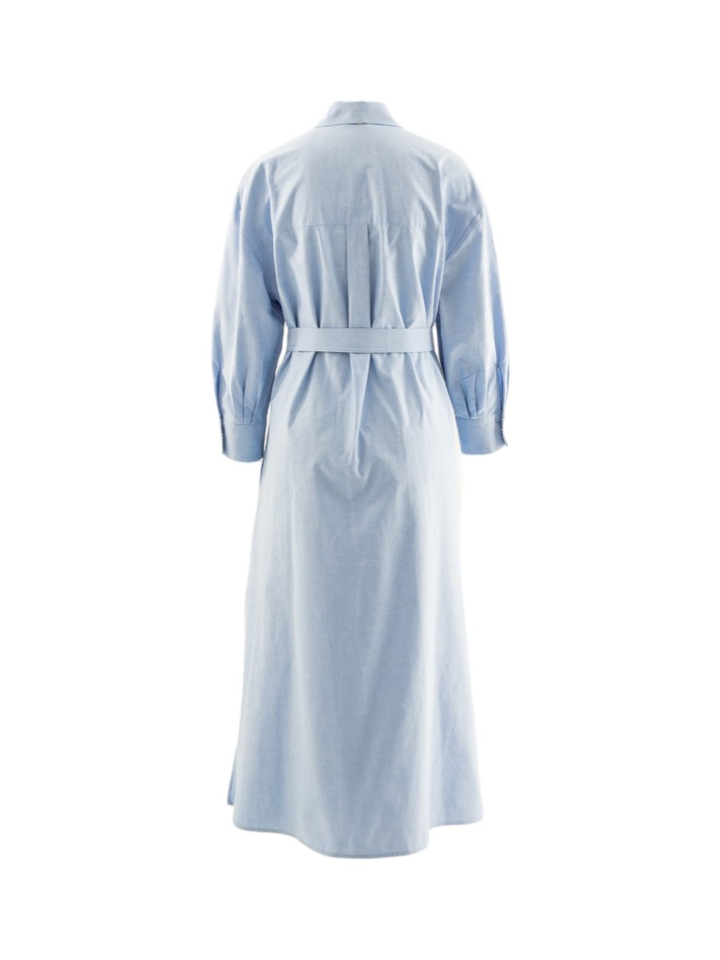 Blauwe katoenen lange jurk met kraag Liu Jo