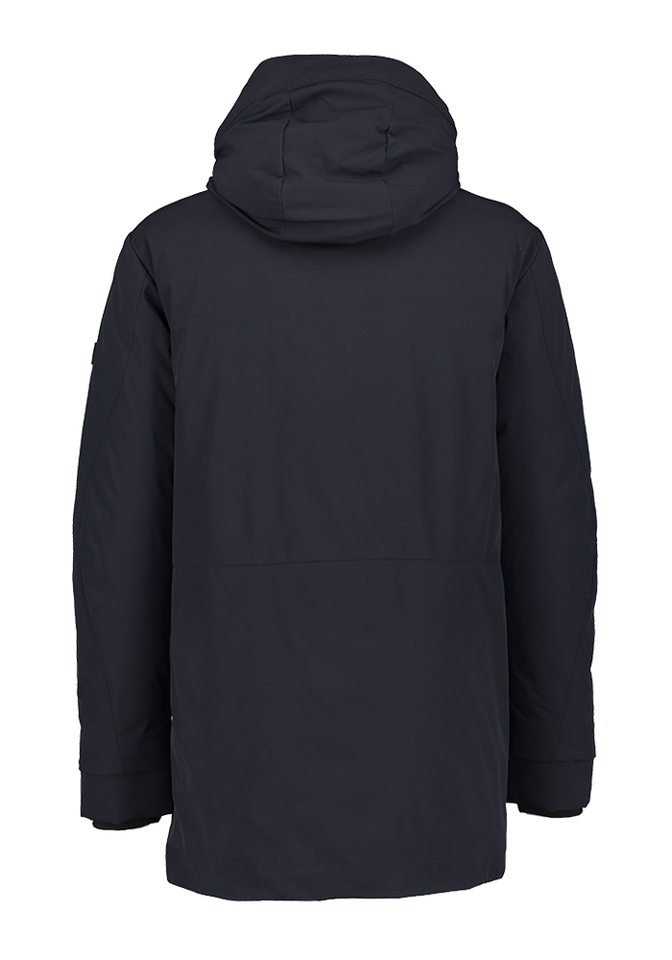 Donkerblauwe halflange jas met rits en kap Peuterey