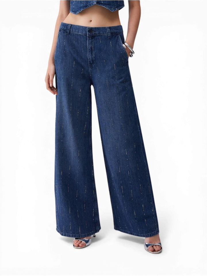 Blauwe loose fit jeans met steentjes Liu Jo 