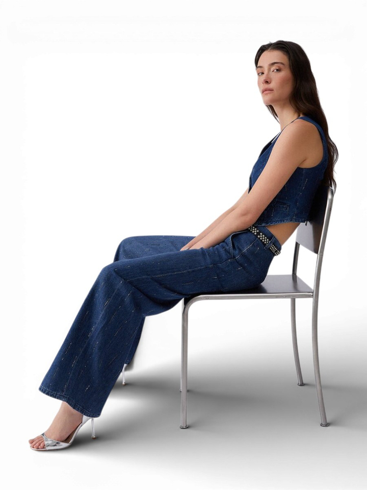 Blauwe loose fit jeans met steentjes Liu Jo 