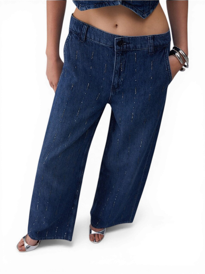 Blauwe loose fit jeans met steentjes Liu Jo 