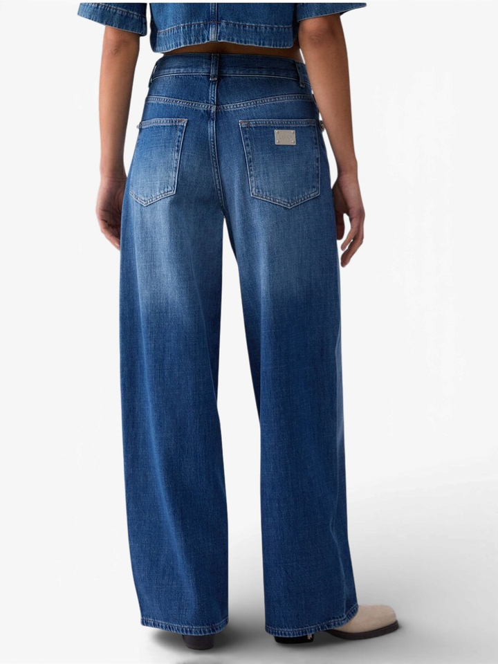 Blauwe uitlopende jeans met stenen applicaties Liu Jo 