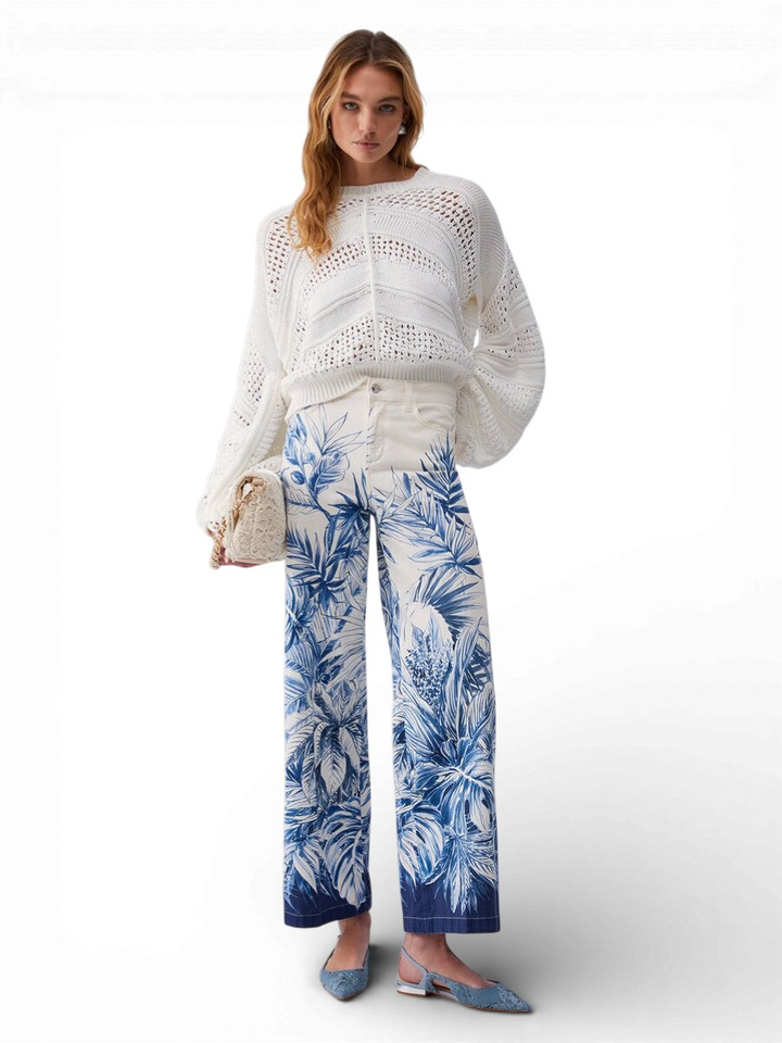 Beige broek met blauwe print Liu Jo
