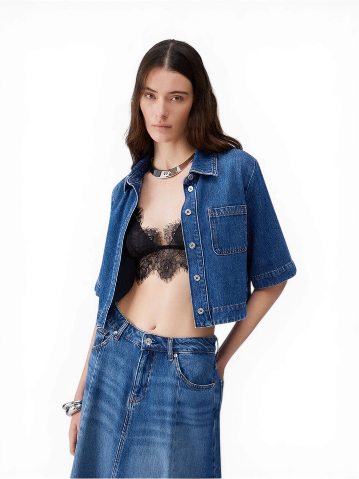 Donkerblauwe jeansjas met korte mouwen Liu Jo 