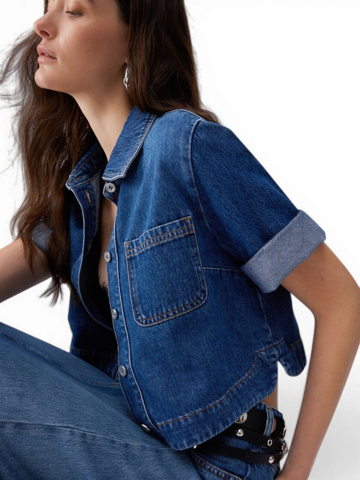 Donkerblauwe jeansjas met korte mouwen Liu Jo 