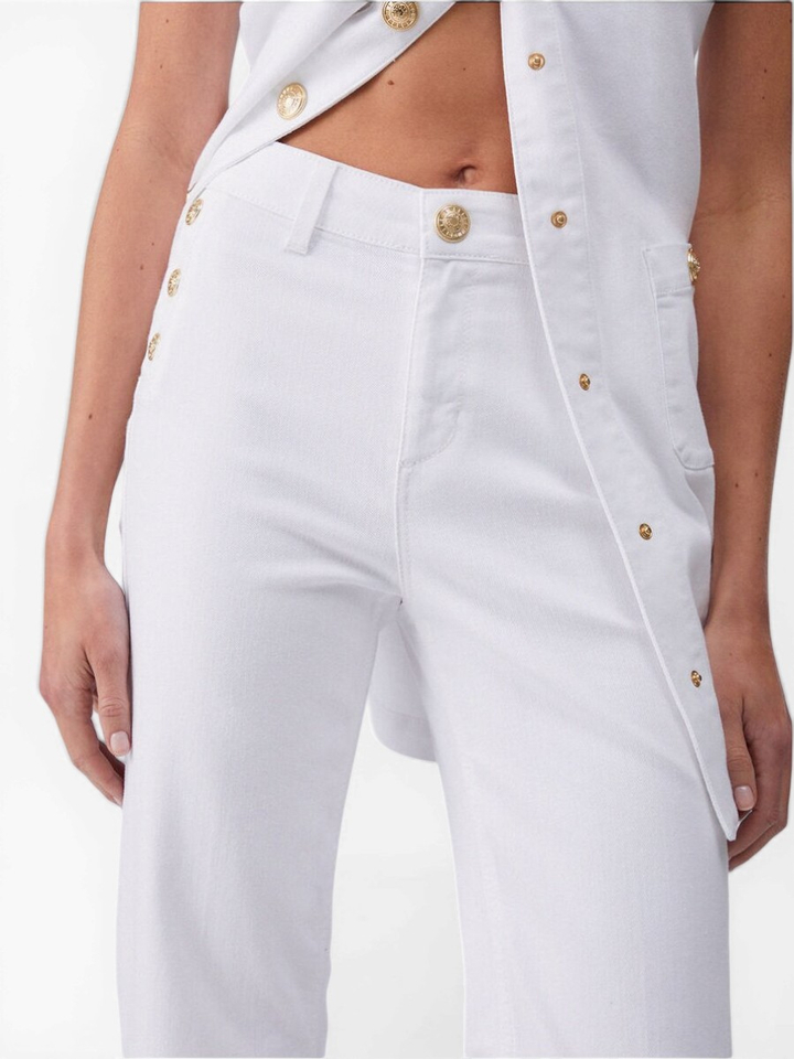 Witte flare jeans met gouden knopen For All Mankind