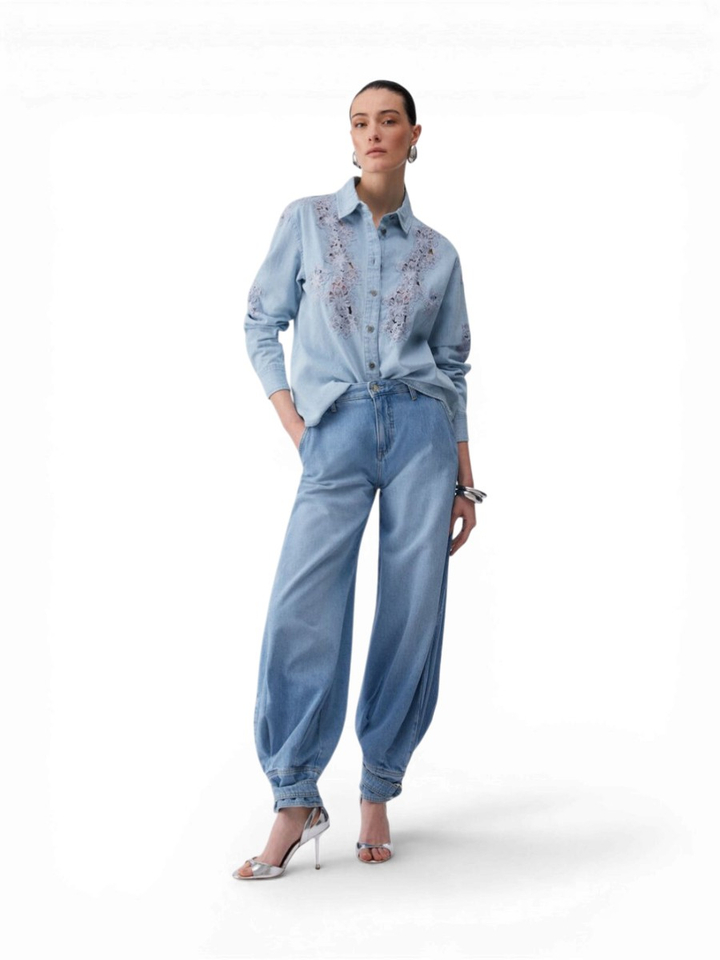 Blauwe denim blouse met kant Liu Jo 