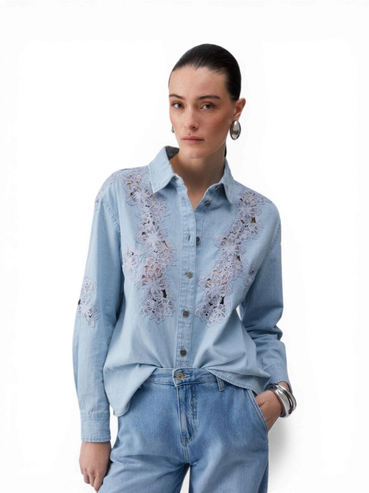 Blauwe denim blouse met kant Liu Jo 