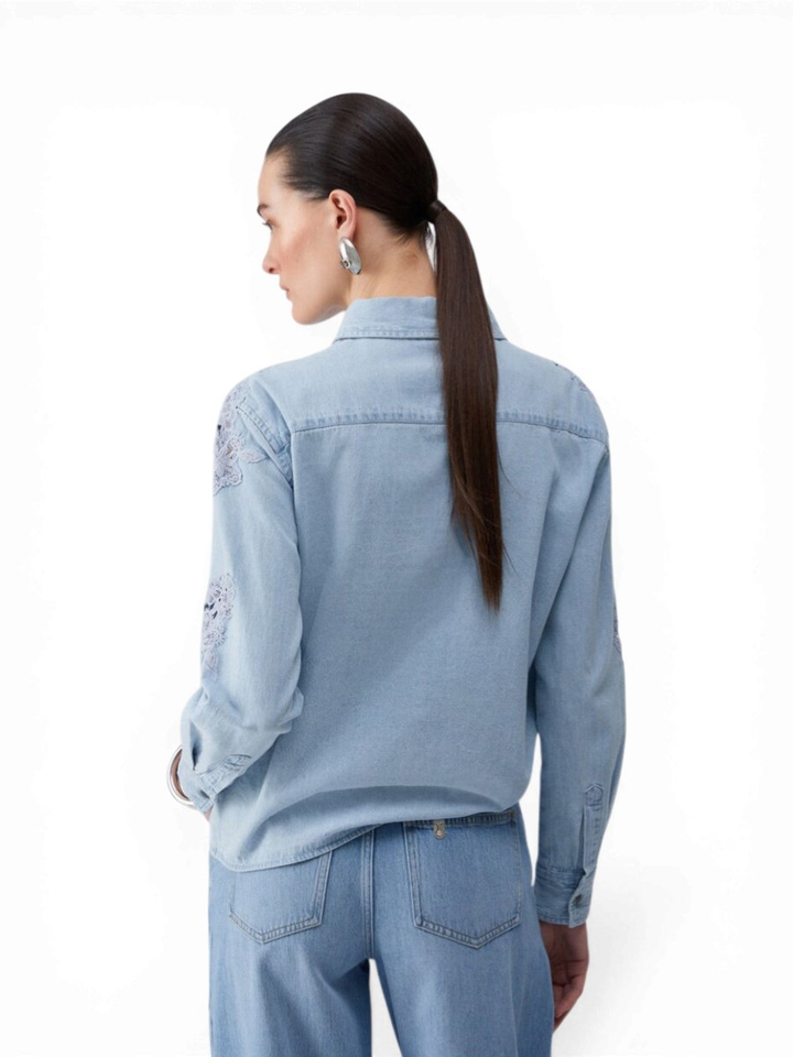 Blauwe denim blouse met kant Liu Jo 