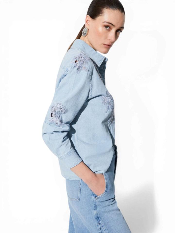 Blauwe denim blouse met kant Liu Jo 
