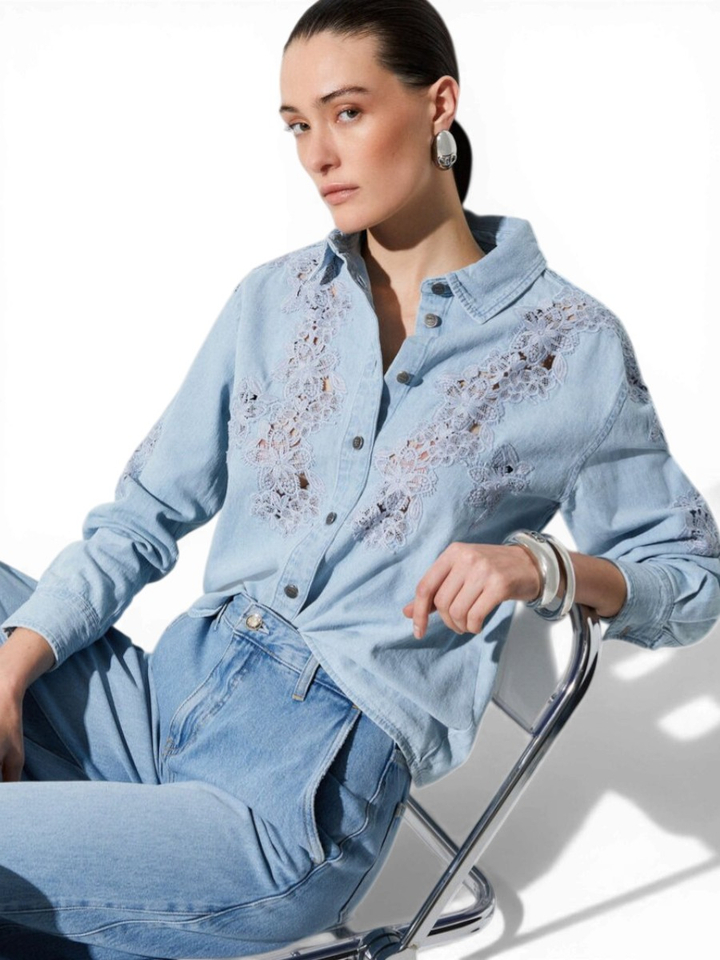Blauwe denim blouse met kant Liu Jo 