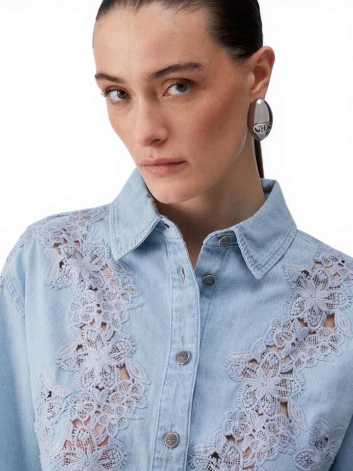 Blauwe denim blouse met kant Liu Jo 