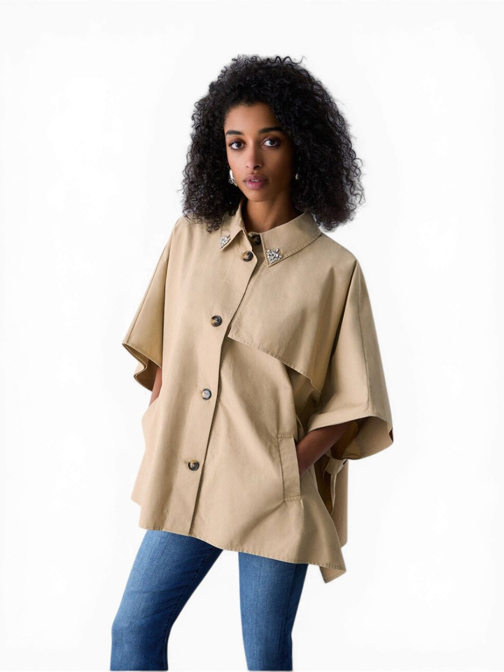 Beige poncho met strass aan de kraag Liu Jo 