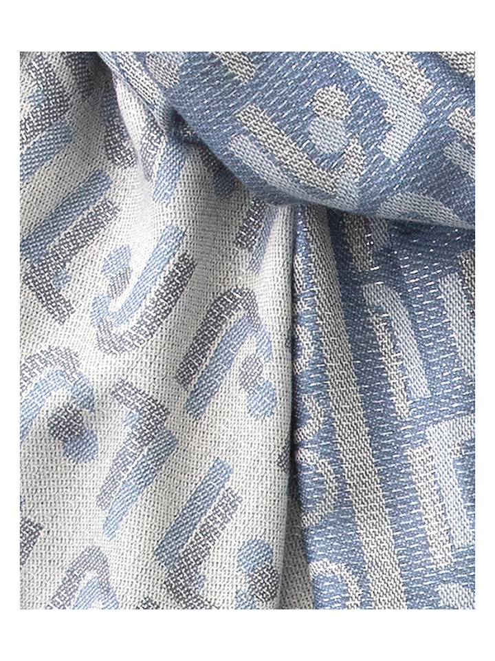 Blauwe en grijze sjaal met metaaldraad en logo motief Liu Jo