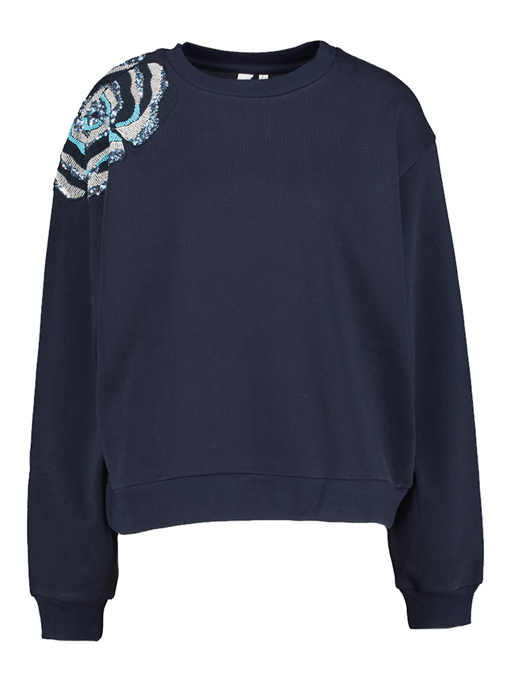 Navy blazer/embellished rose sweater YAS