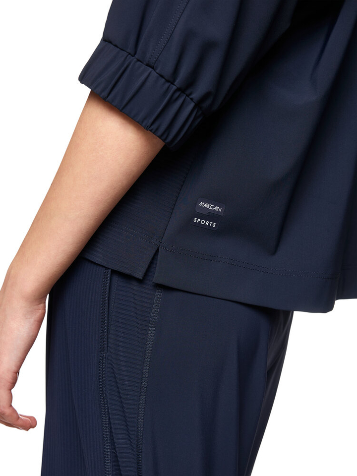 Donkerblauwe top met V-hals en driekwart mouwen Marc Cain sports