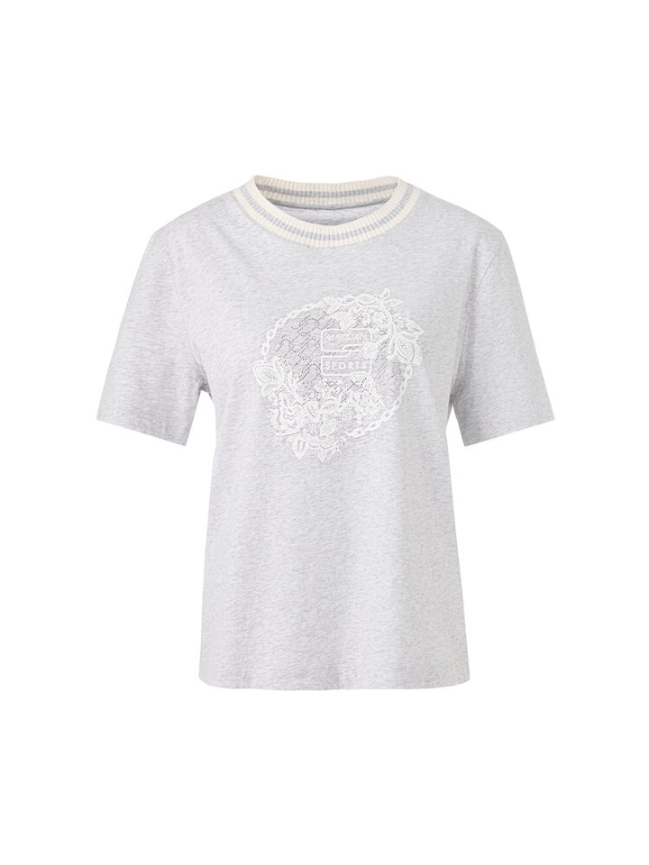 Lichtgrijze katoenen t-shirt met korte mouwen en opdruk Marc Cain sports
