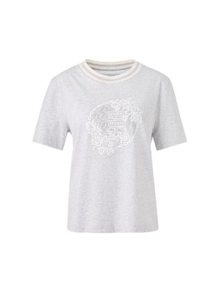 Marc Cain sports Lichtgrijze katoenen t-shirt met korte mouwen en opdruk
