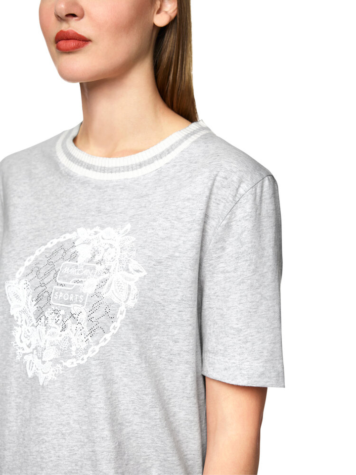 Lichtgrijze katoenen t-shirt met korte mouwen en opdruk Marc Cain sports