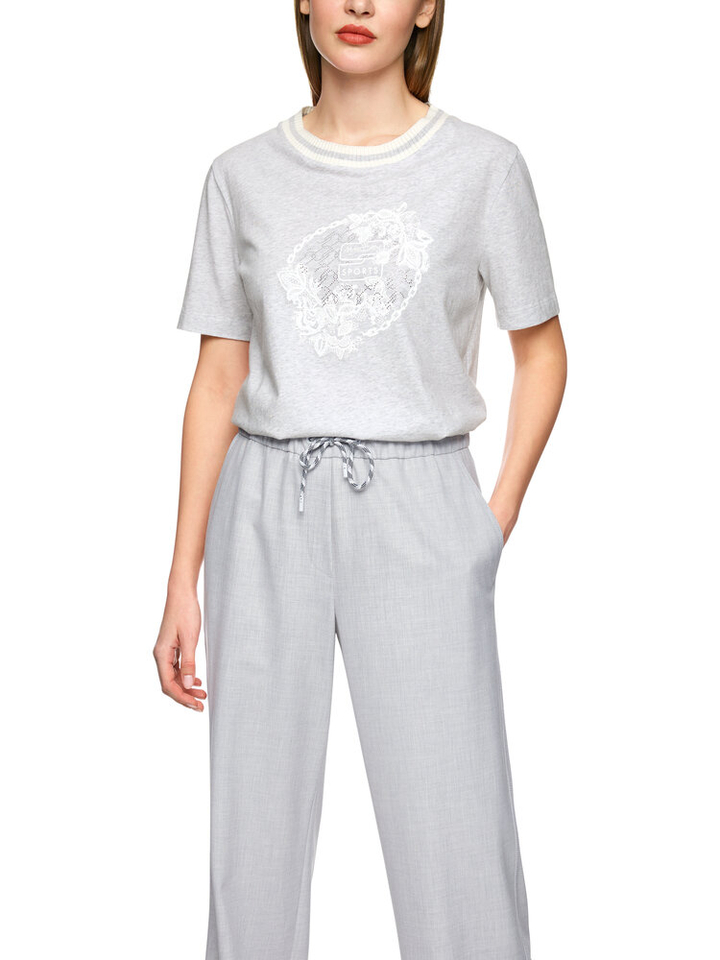 Lichtgrijze katoenen t-shirt met korte mouwen en opdruk Marc Cain sports