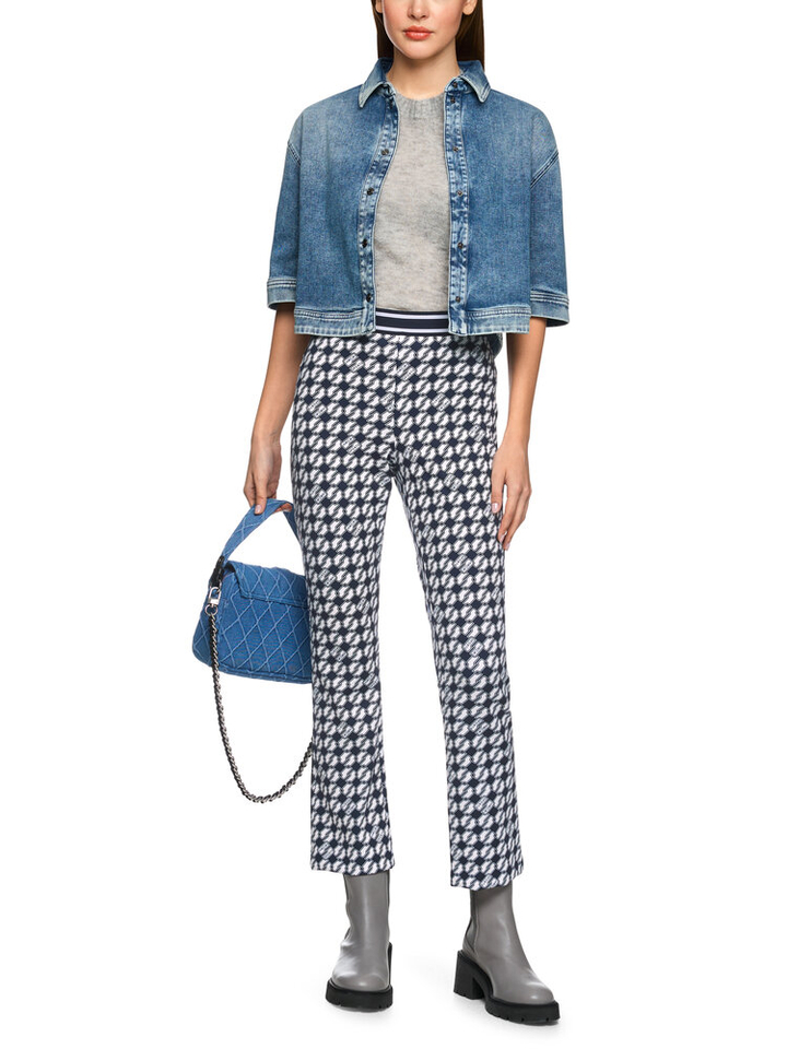 Donkerblauw en witte broek in print met elastiek Marc Cain sports